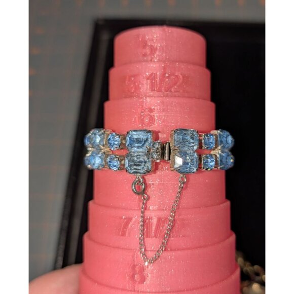 Vintage Silver Tone Blue Crystal Bracelet With Safety Clasp - Picture 4 of 9